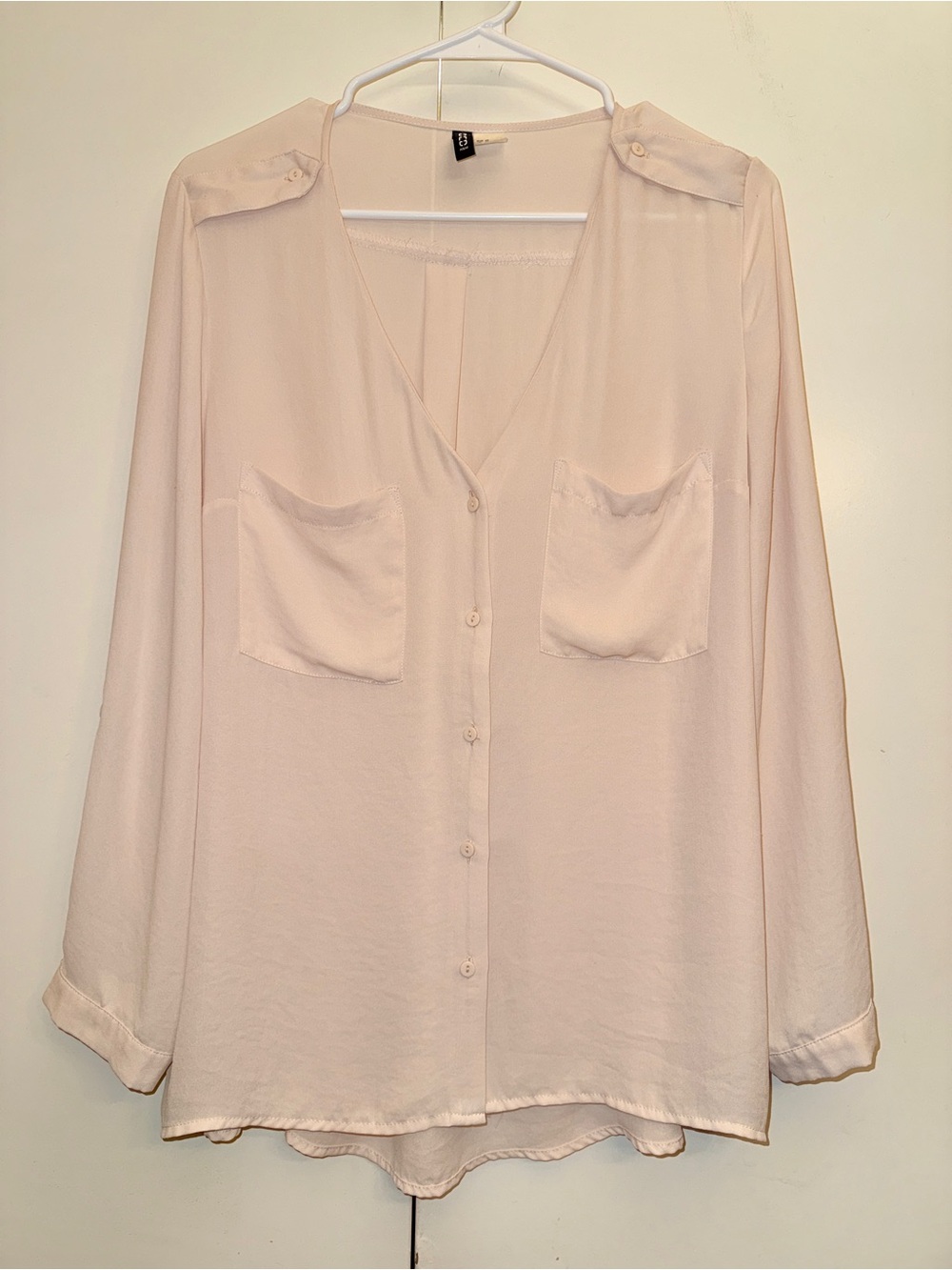 H&M Light Pink Button-Down Blouse with Patch Pockets